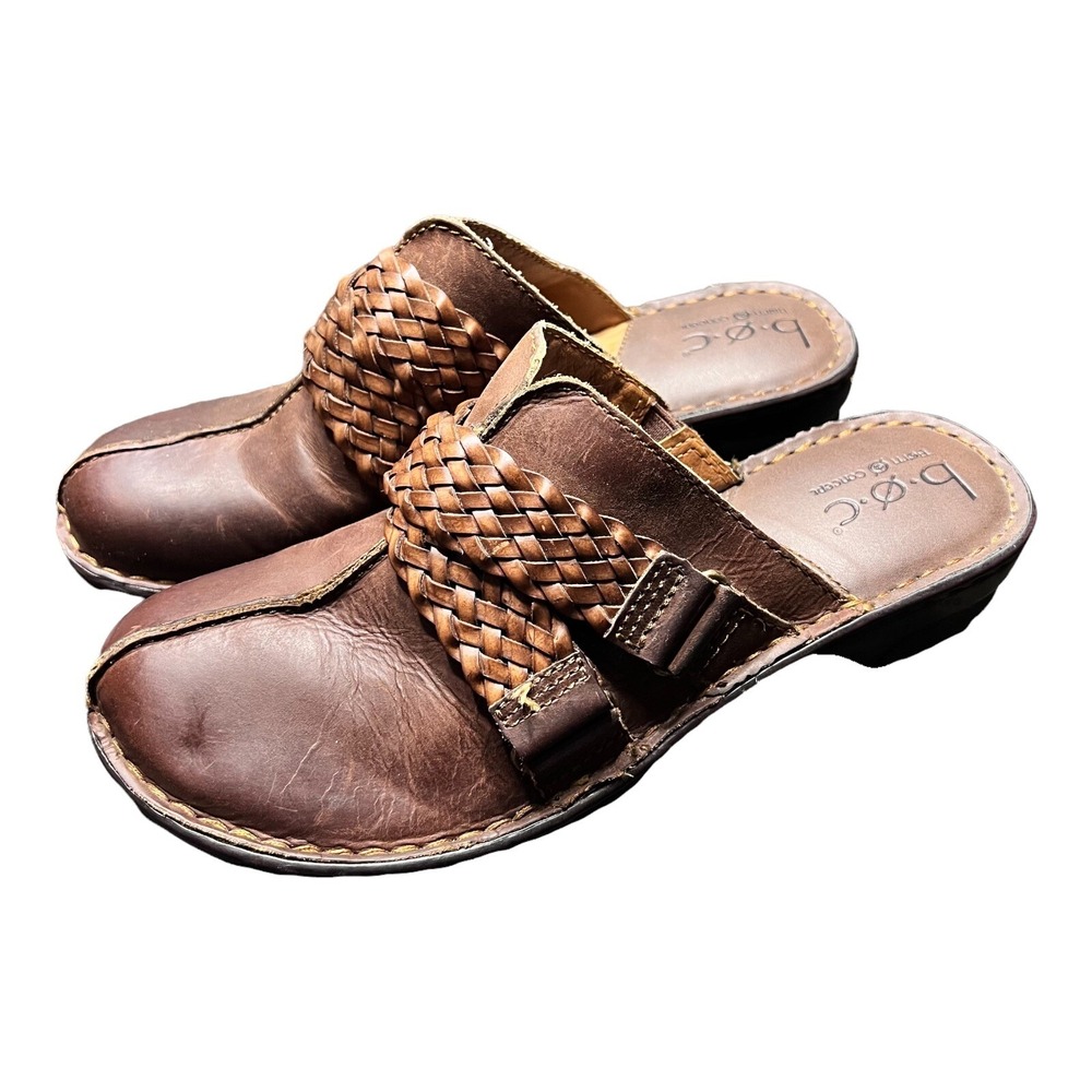 B.O.C. BORN Concept Elvie Brown Leather Woven Mules Clogs Womens 8